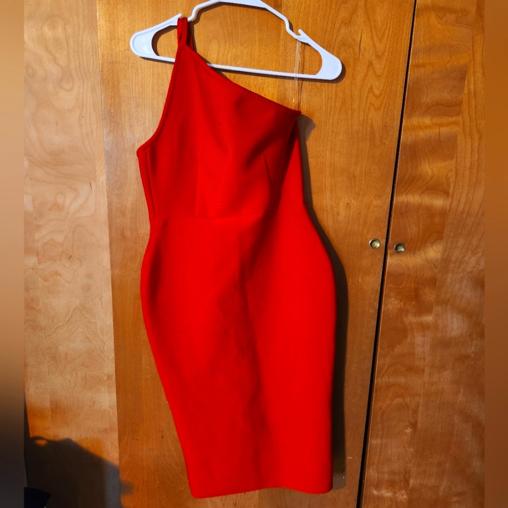 One Shoulder Red Bodycon Dress Size L